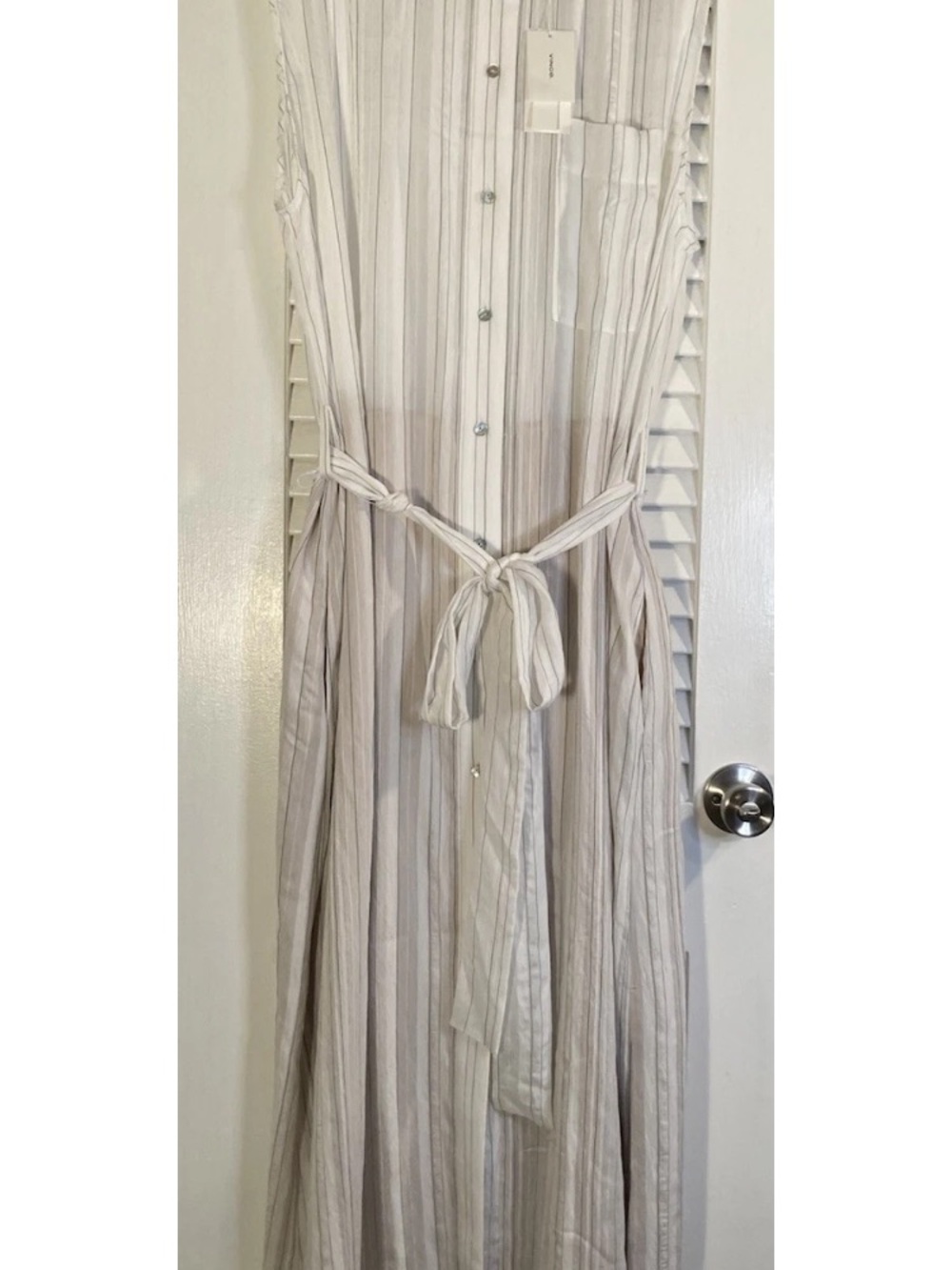 Neutral Striped Tie-Waist Maxi Dress in Cream